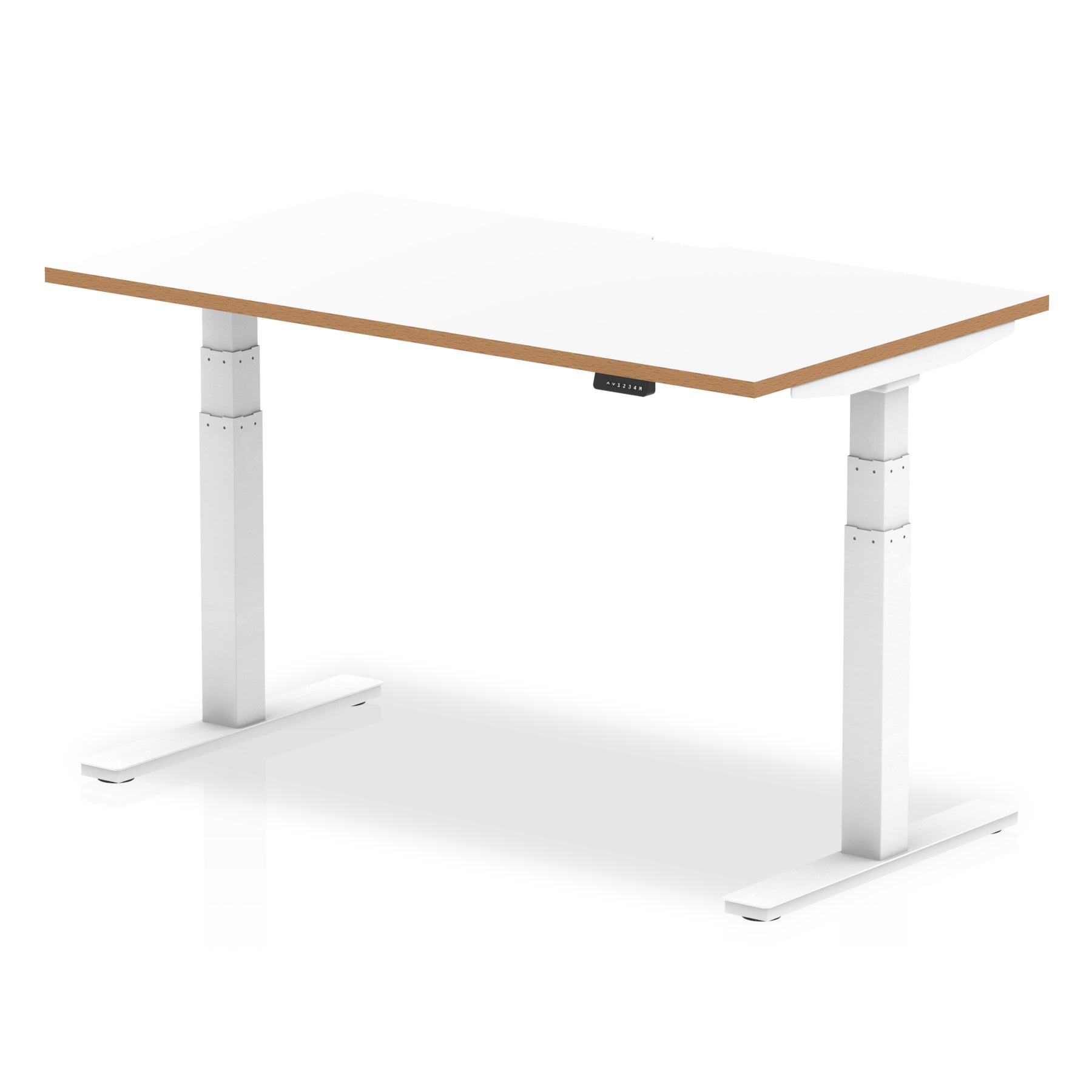Oslo Height Adjustable Desk White Top Natural Wood Edge White Frame