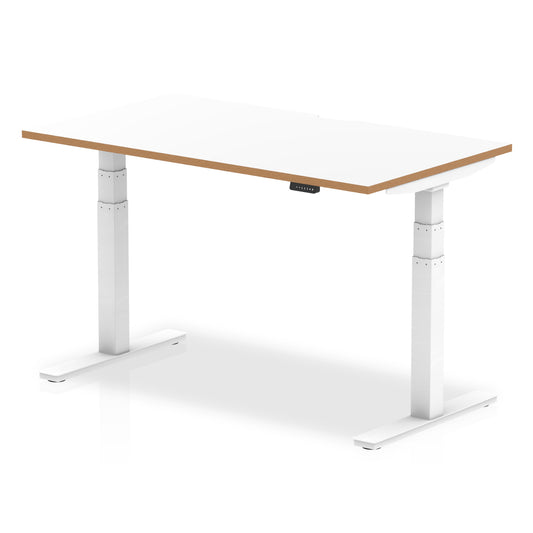 Oslo Air Height Adjustable Desk White Top Natural Wood Edge White Frame